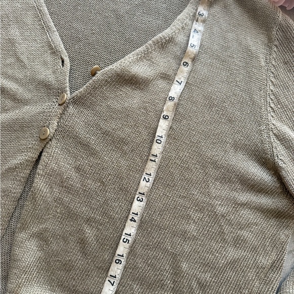 Eileen Fisher Linen Cardigan XL Dark Green 100% Linen Sweater 3/4 Sleeves Button - Picture 6 of 11